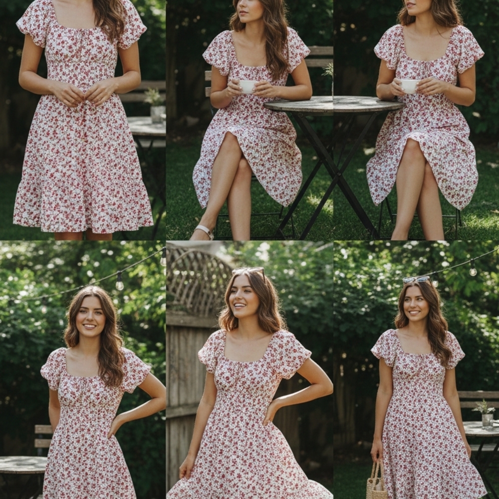 Hollister Pink and White Floral Midi Dress